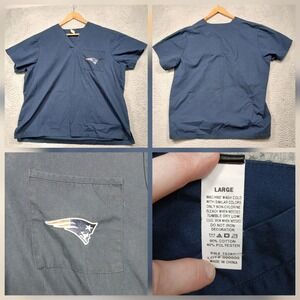 Patriots Scrub Top Men's Large Navy V-Neck Pocket Logo